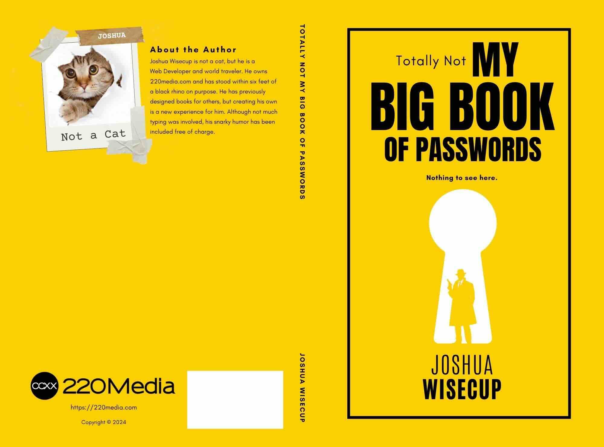 Totally Not My Big Book of Passwords cover in bright yellow with keyhole graphic