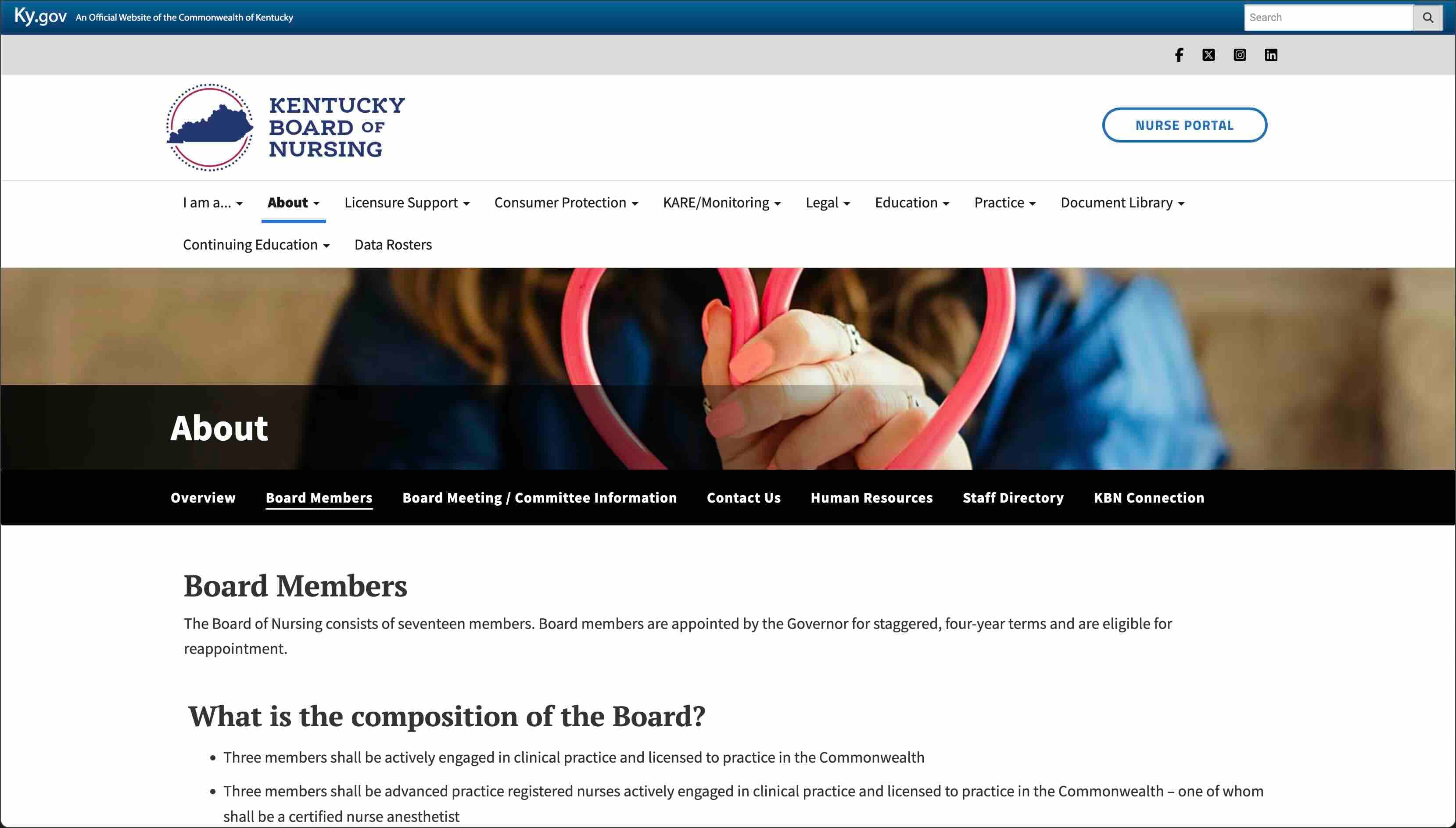Kentucky Board of Nursing interior page