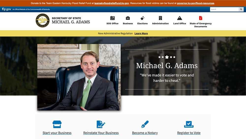 Kentucky Secretary of State homepage.
