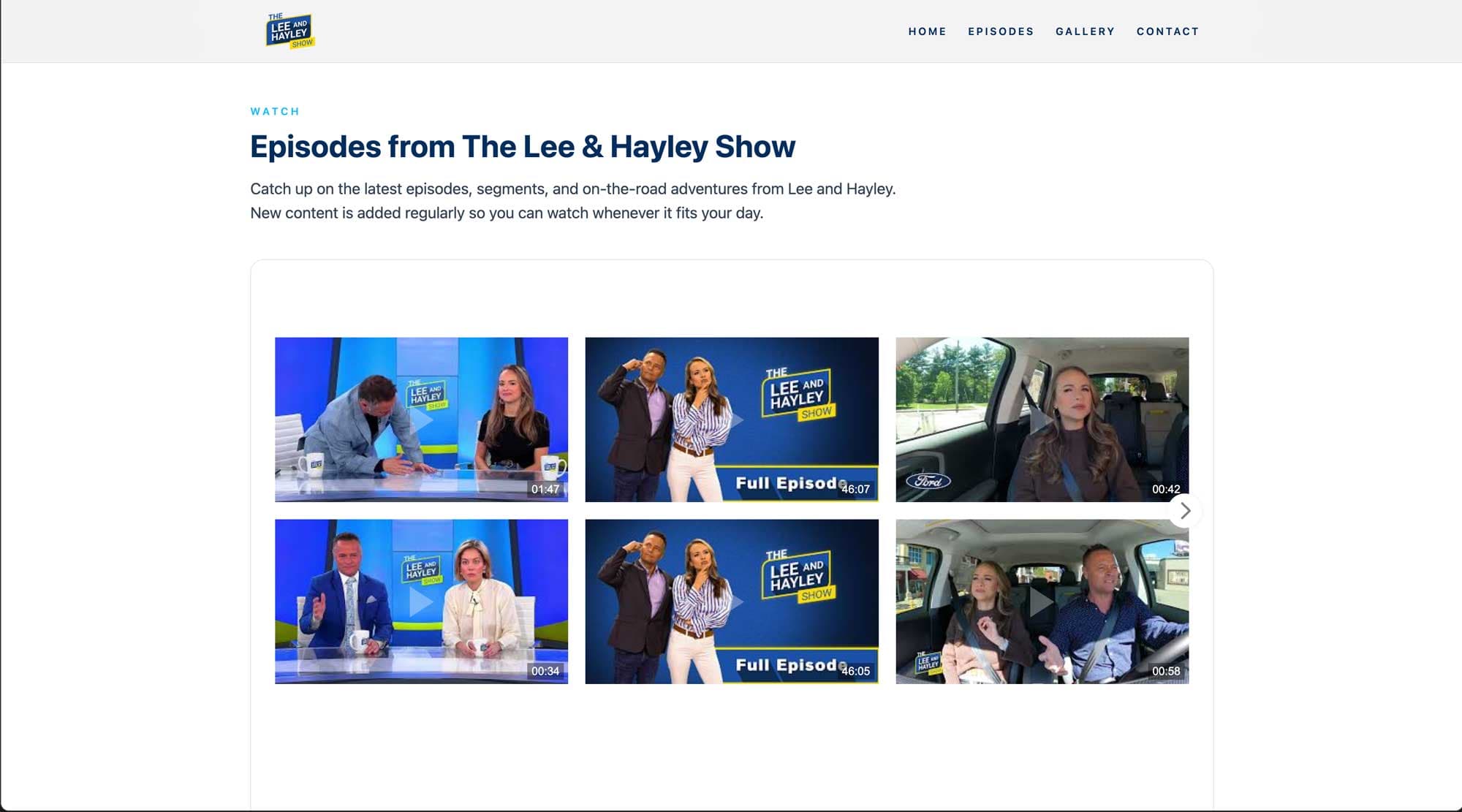 The Lee & Hayley Show episodes page.