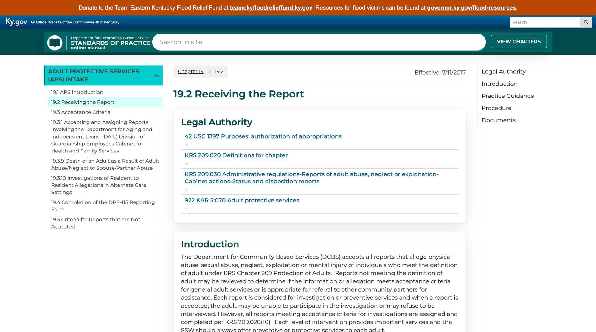 CHFS Standards of Practice Manual detail page.