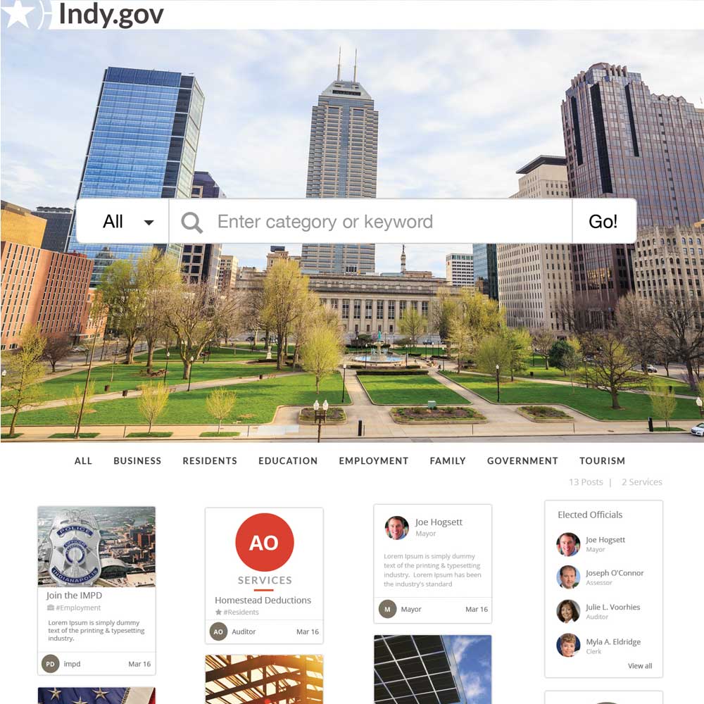 Indy.gov redesign homepage concept.
